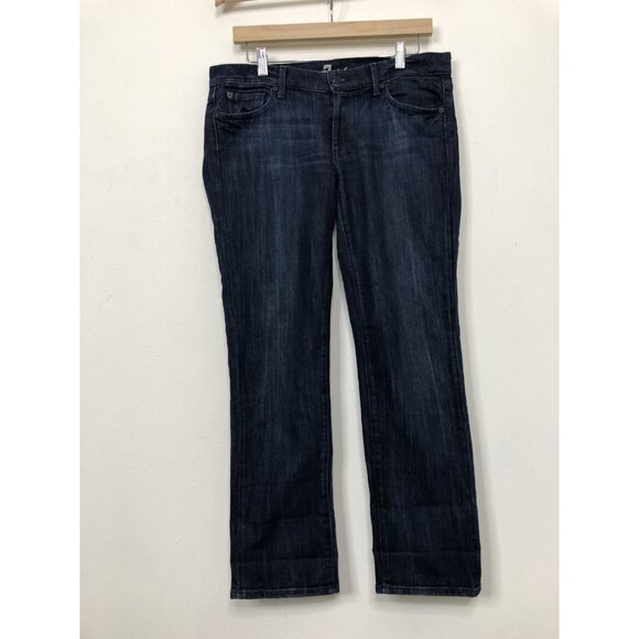 7 For All Mankind Straight Leg Flood Woman 31x28 Blue Denim Jeans Stretch - Picture 2 of 8